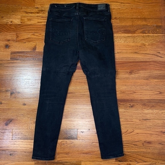 AMERICAN Eagle Next Level Stretch Distressed Ripped Goth Black Jeans 10 Short - Picture 7 of 16